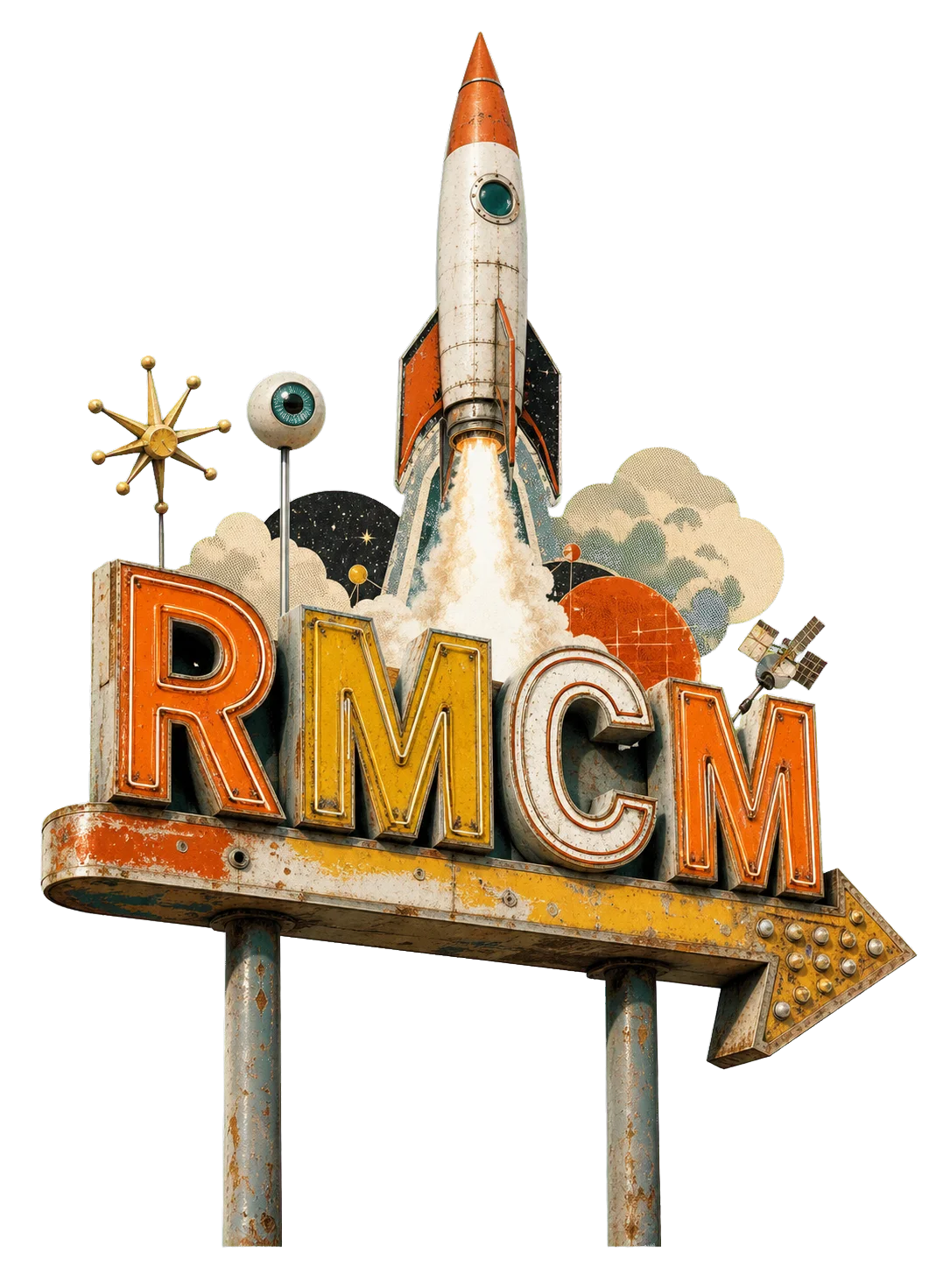 Surreal RMCM roadside sign with launch motif