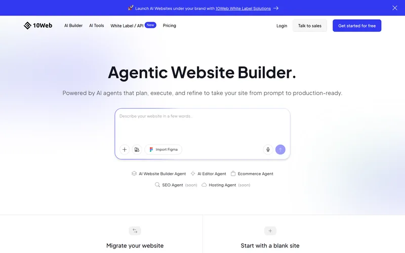 10Web homepage in August 2026
