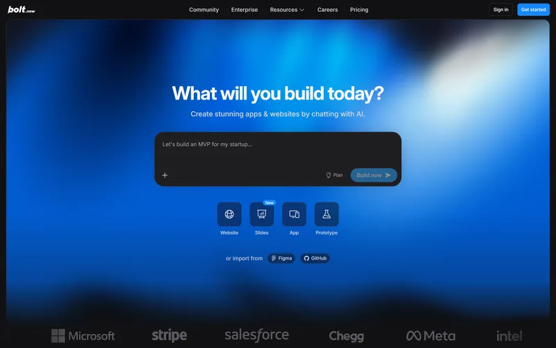 Bolt.new homepage in August 2026