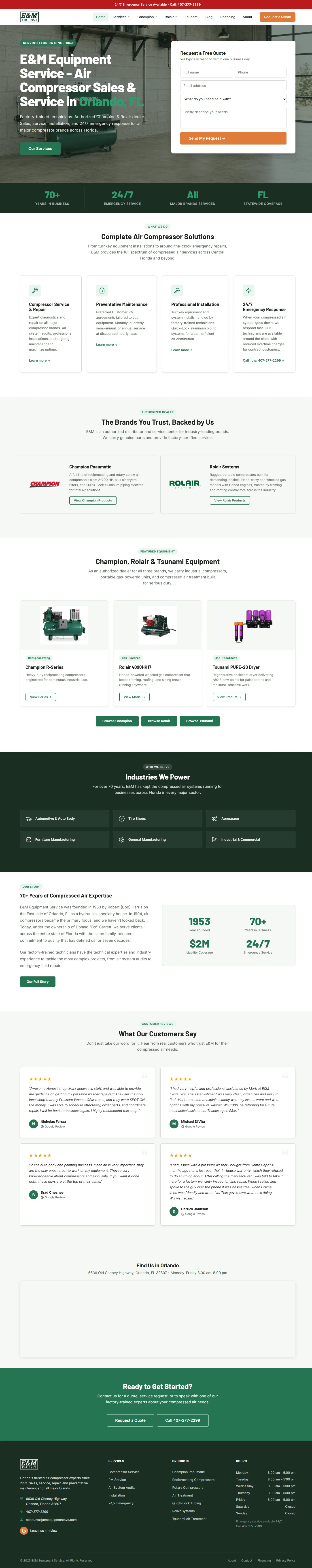 E&M Equipment redesigned site on desktop