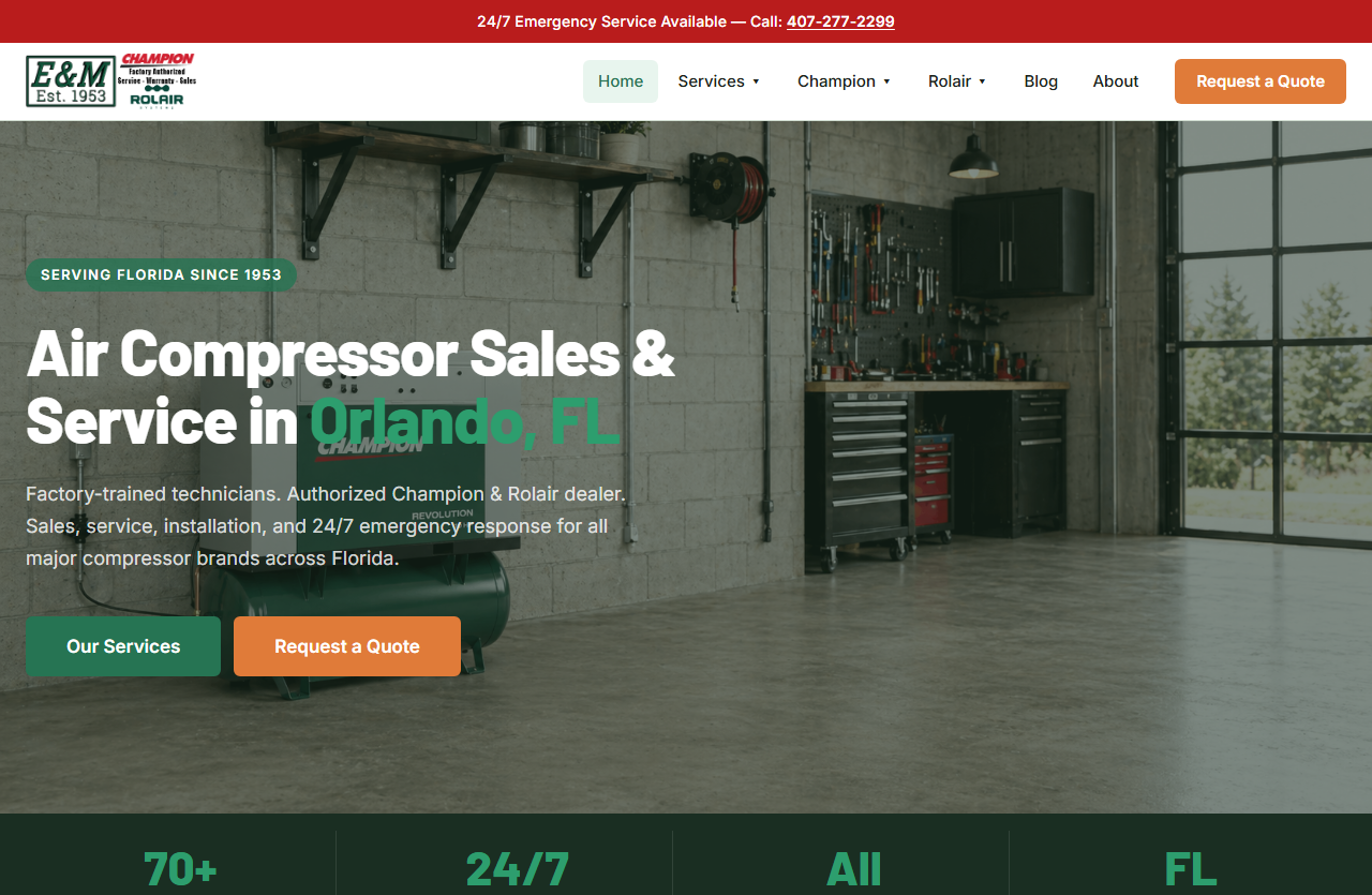 E&M Equipment website redesign screenshot