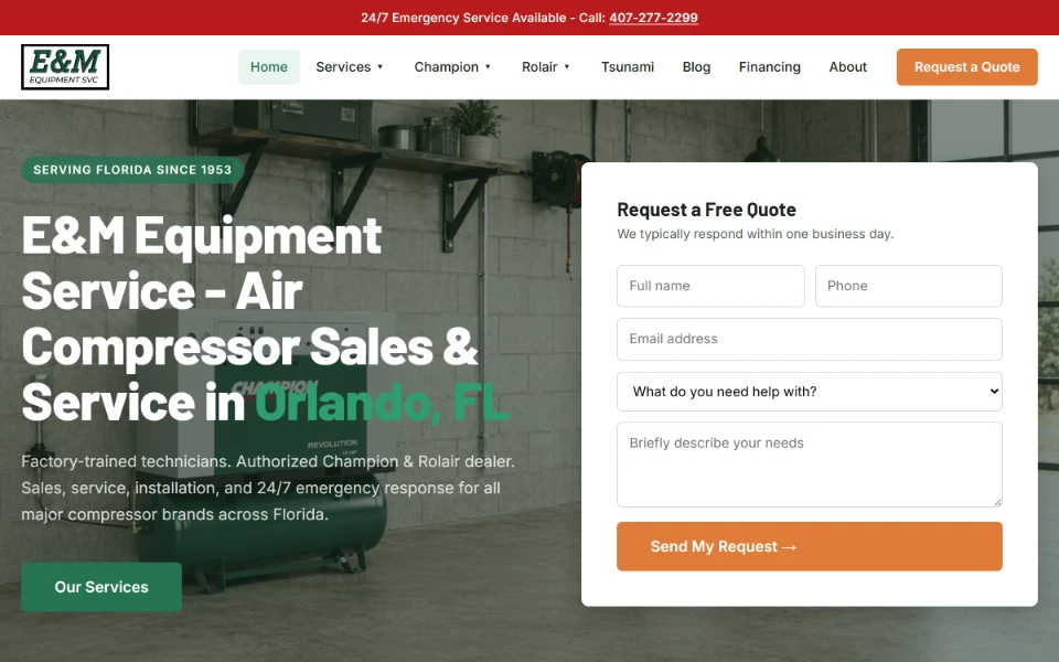 E&M Equipment homepage hero