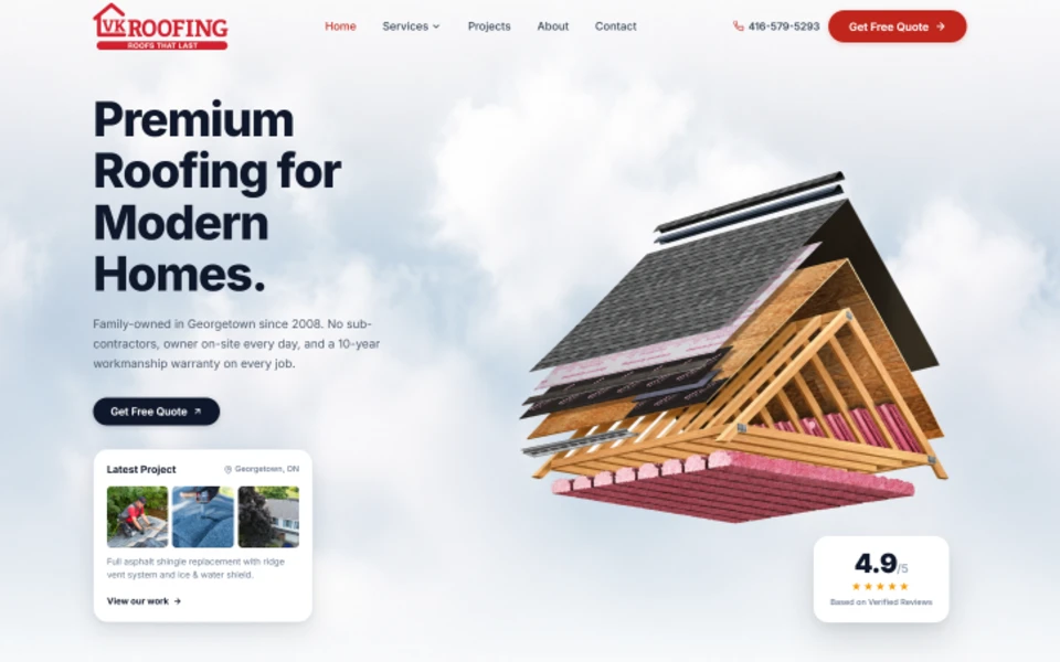 VK Roofing homepage hero