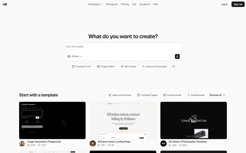 v0 by Vercel website
